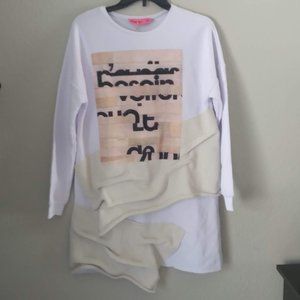 DQMANE Sweater Dress Patchwork, Rhinestones, Graphic Print, Distressed